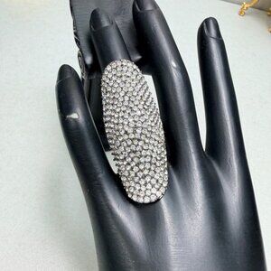 Oversized Gunmetal Pave Rhinestone Statement Ring Size 7 Bold Glam